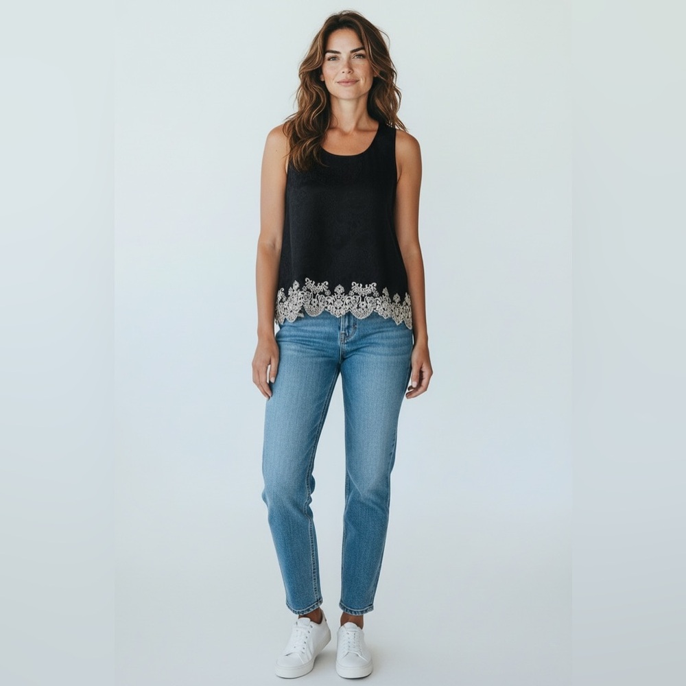 Charming Charlie Black Tiered Ruffle Sleeveless Top – Size Large – NWT